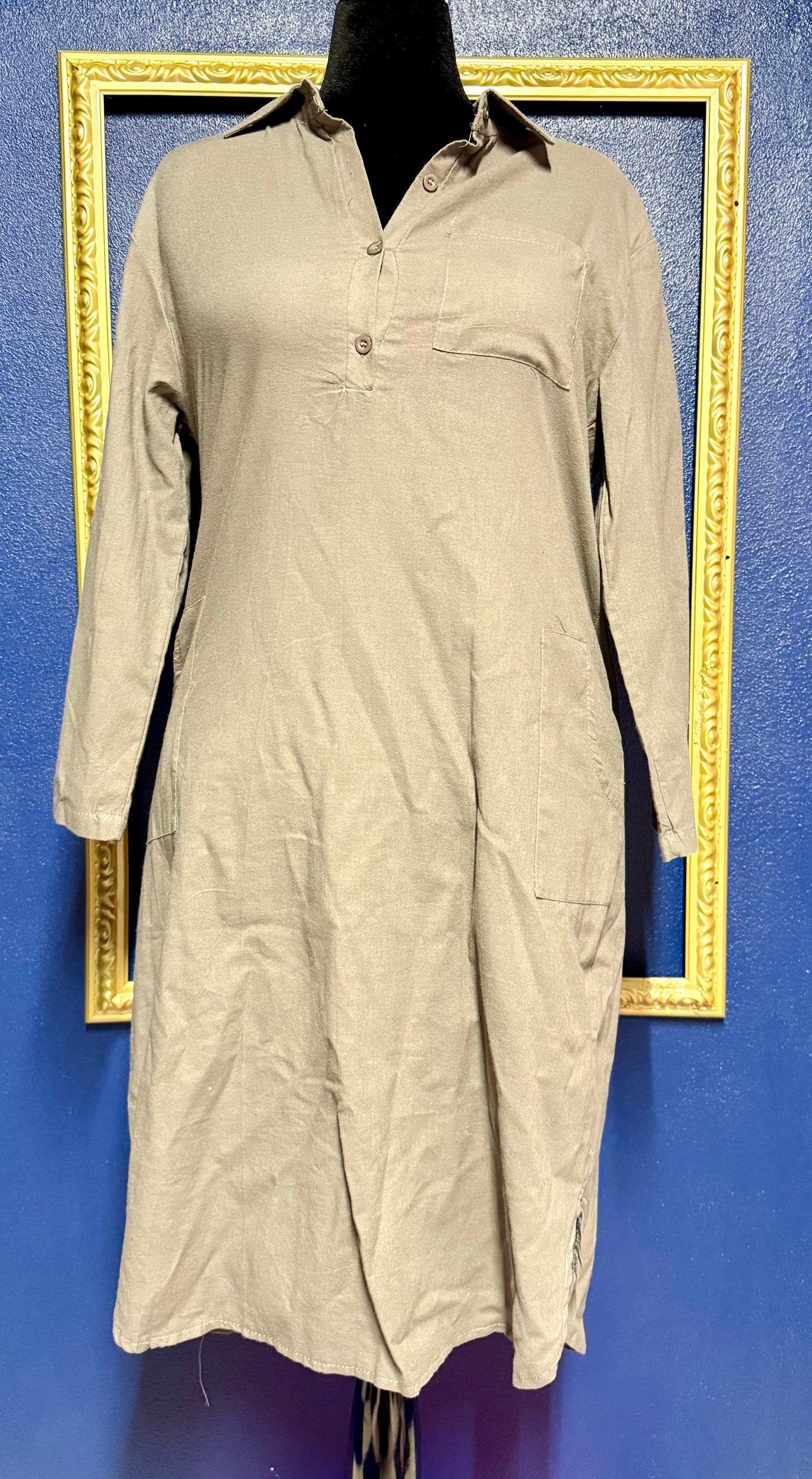 Taupe Collared Shirt Dress