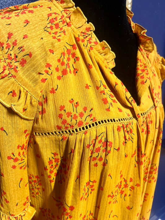 Ann Taylor Petite Gold Floral Blouse
