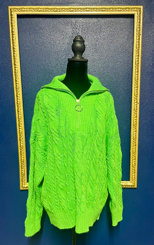 TOPSHOP Green Quarter Zip Sweater