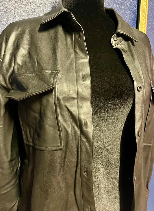 The Drop Black Pleather Shacket