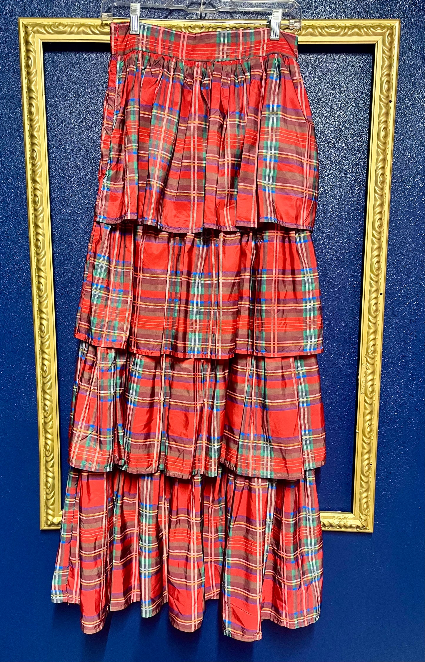 Aura Plaid Tiered Ruffle Maxi Skirt