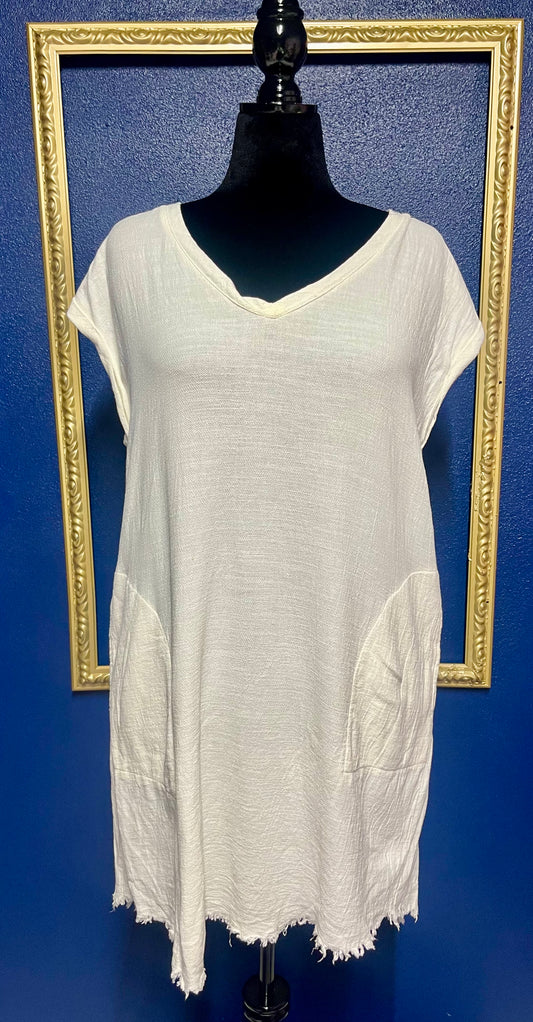 Umgee White Raw Hem Dress
