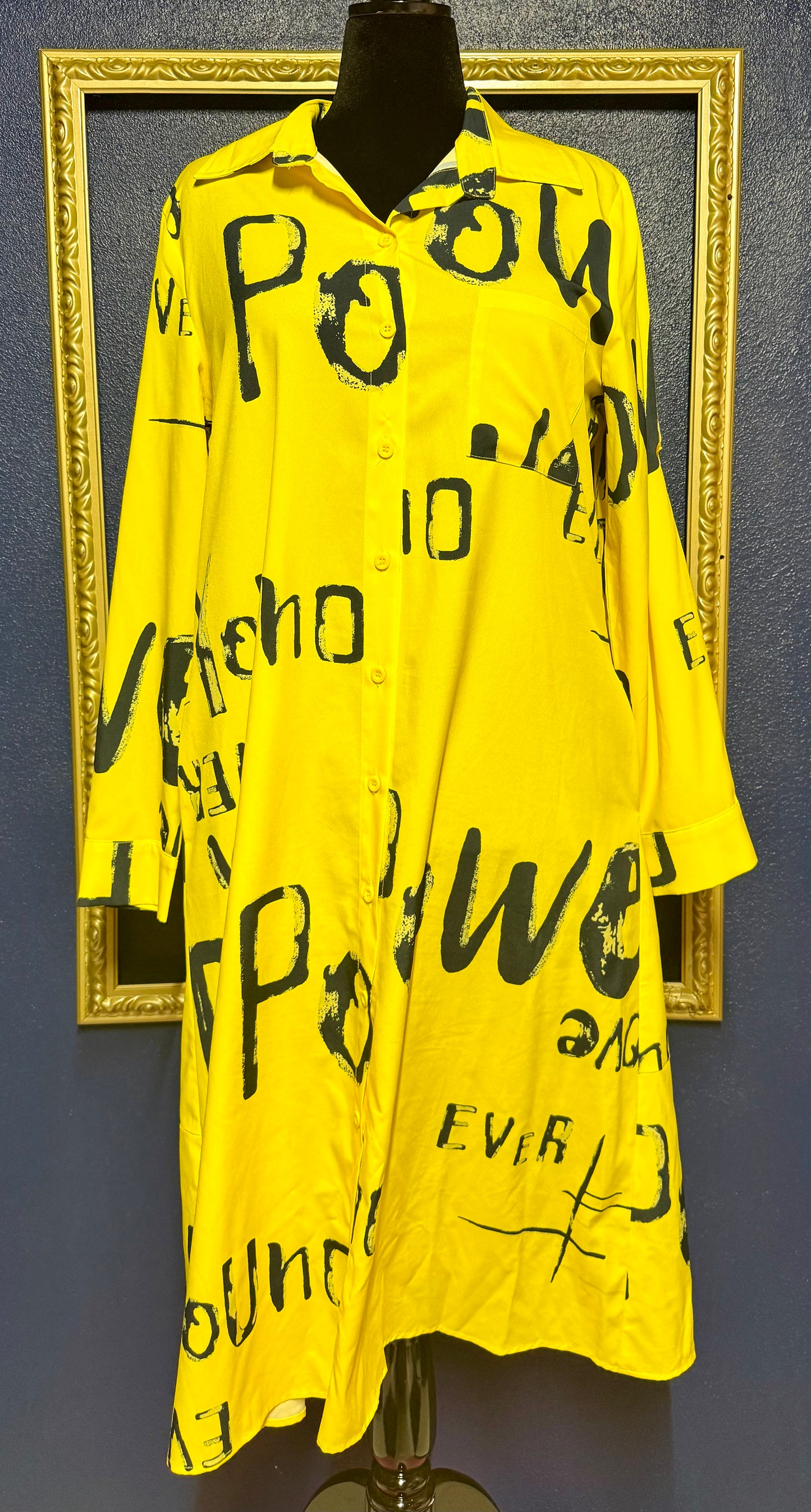La' Ros Yellow and Navy Graphic Dress