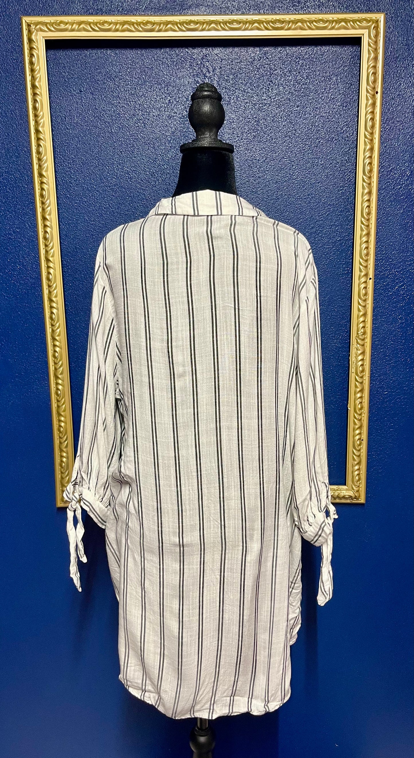 Button Down Striped Long Blouse