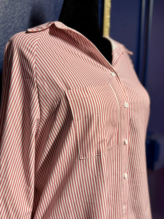 Light Red and White Striped Button Down