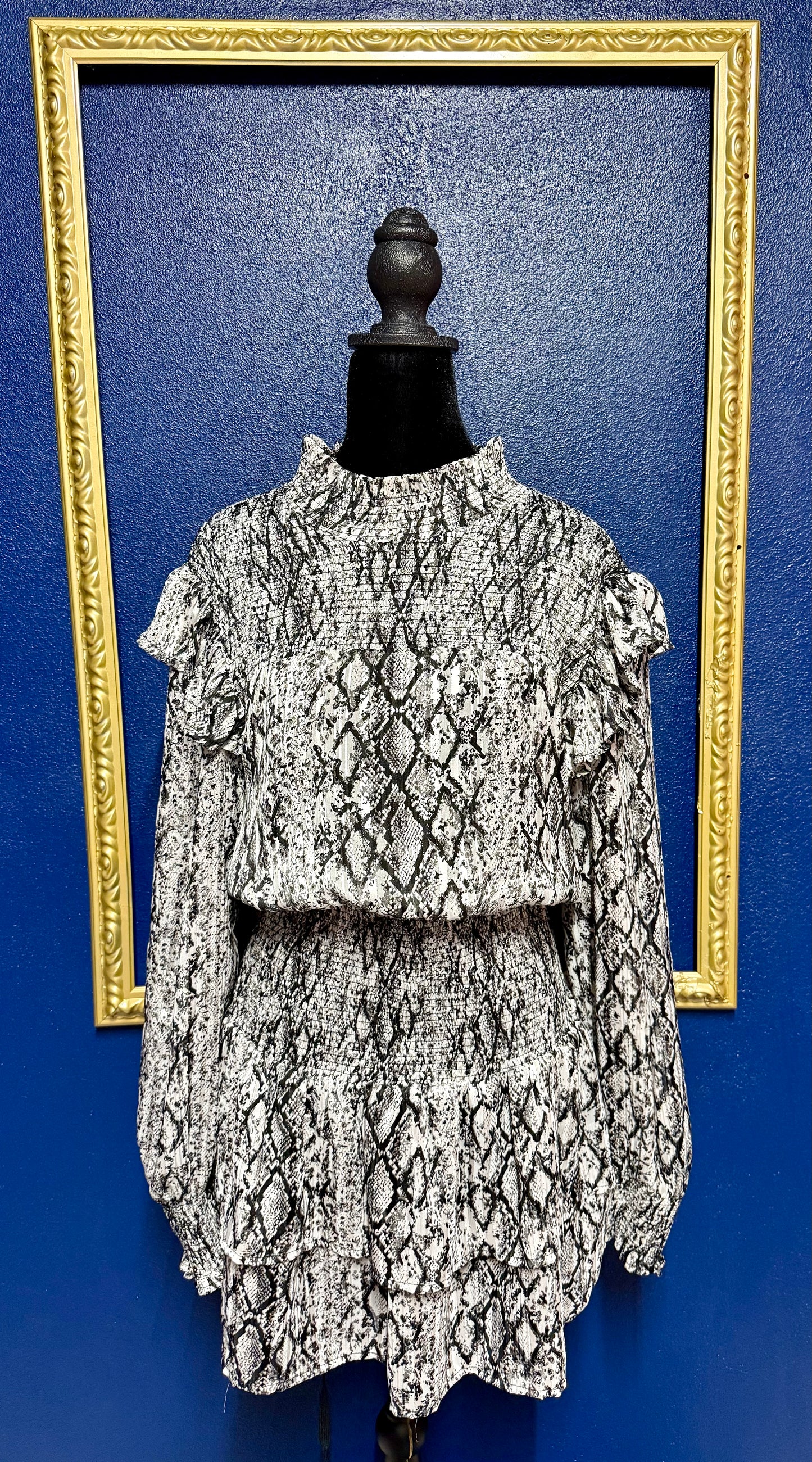 English Factory Smocked Snakeskin Dress