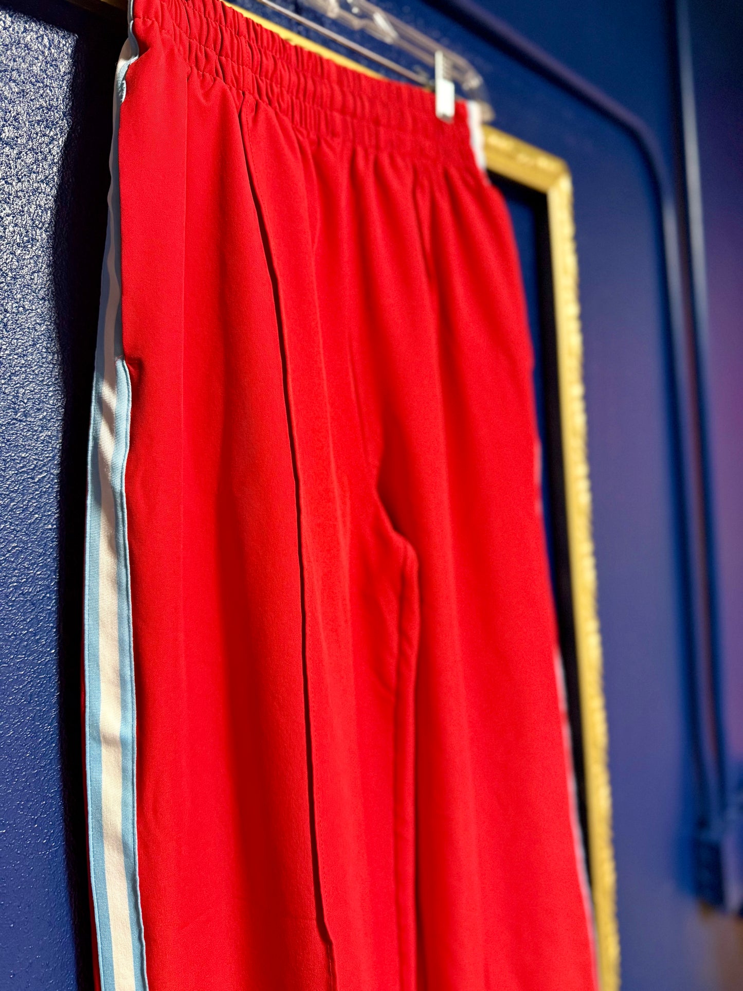 All in Motion Red and Light Blue Track Pants