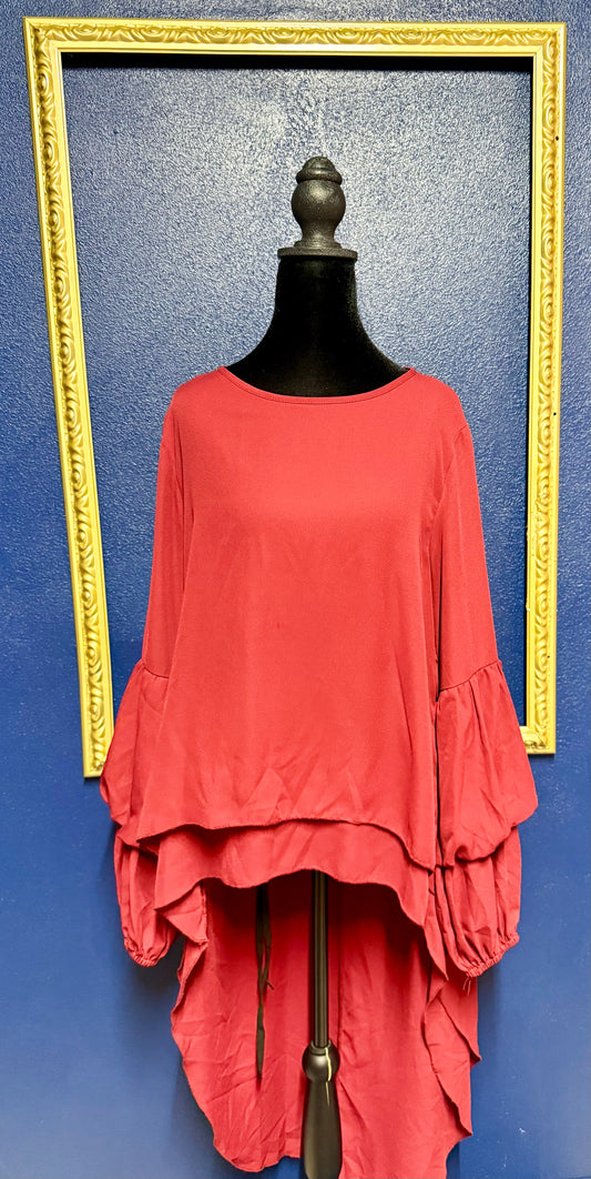 PrettyGarden High Low Maroon Blouse