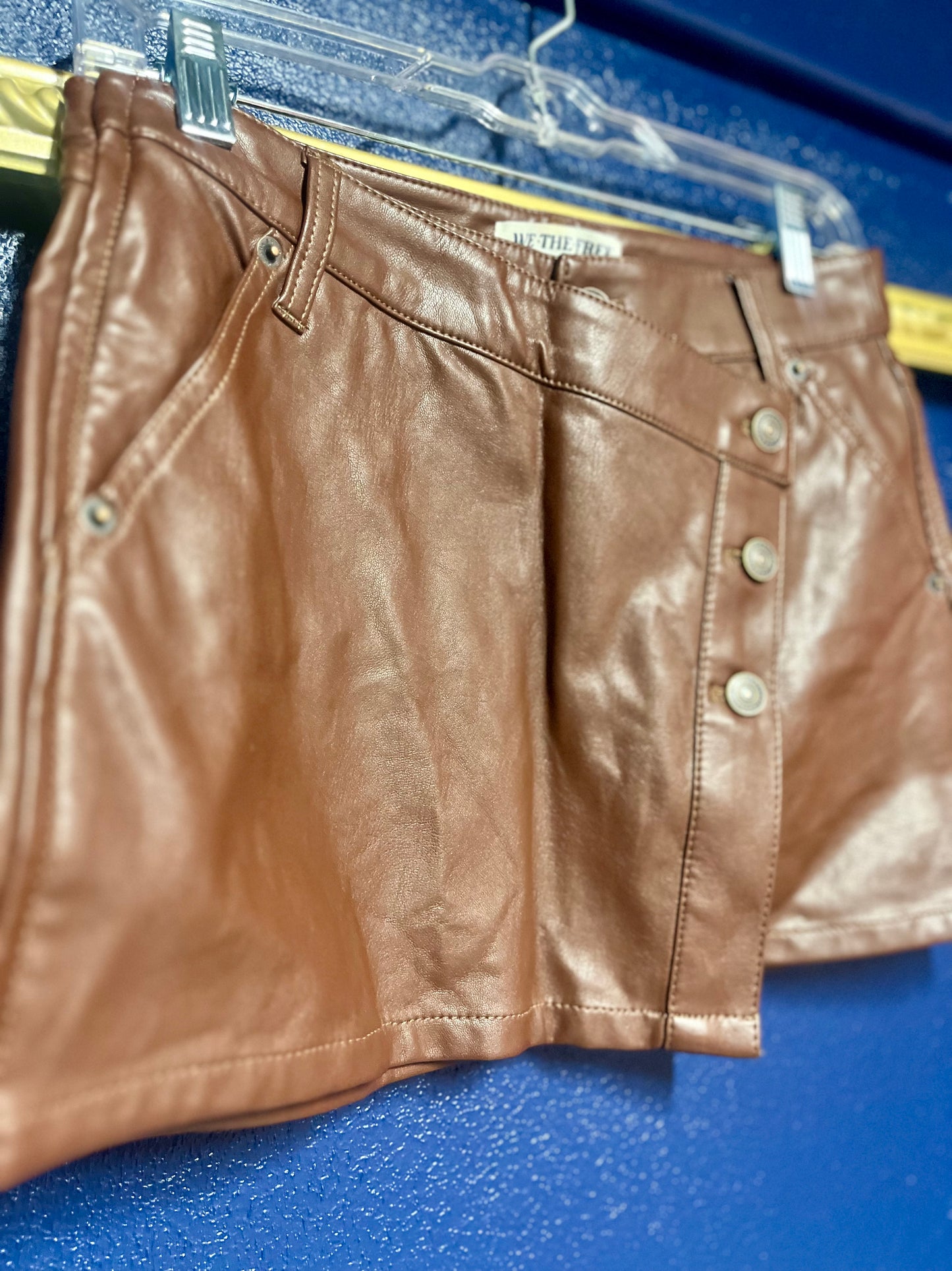We the Free Brown Leather Wrap Skirt