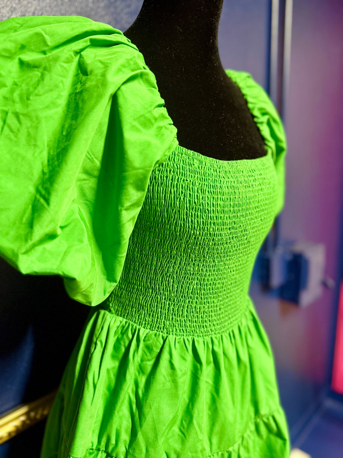 Entro Green Smocked Bodice Dress