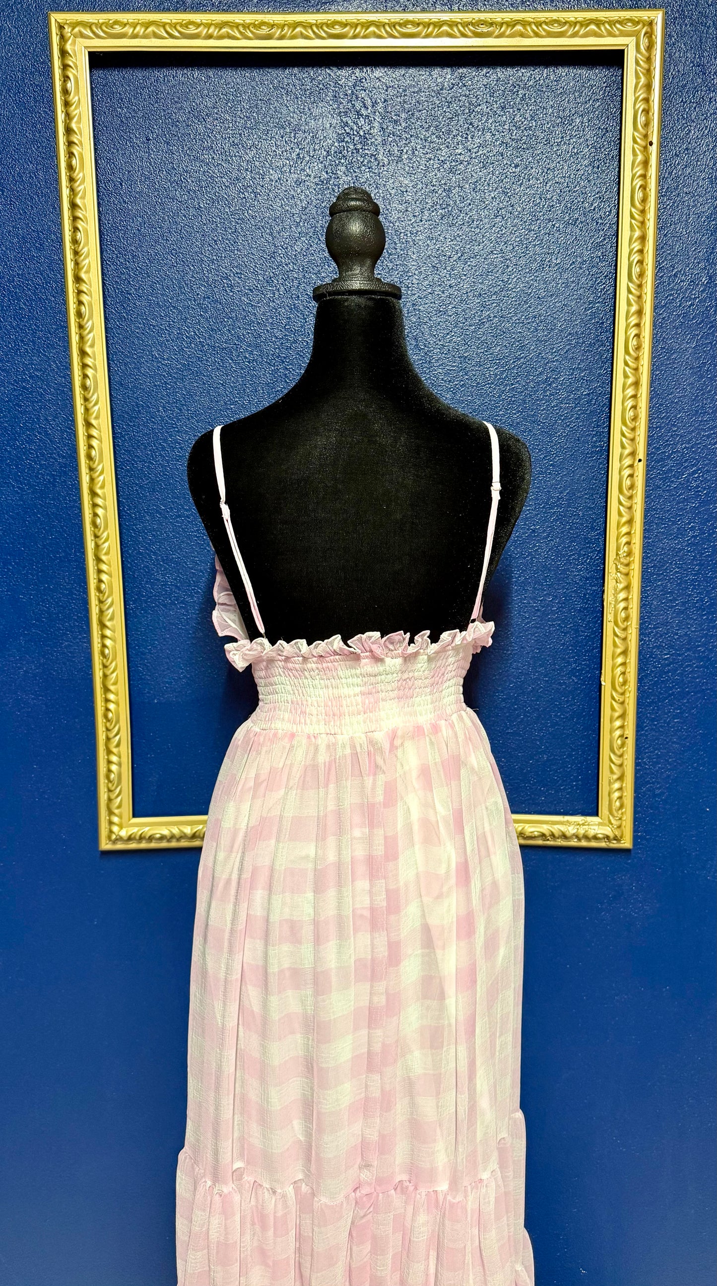 Vici Light Pink Gingham Smocked Dress