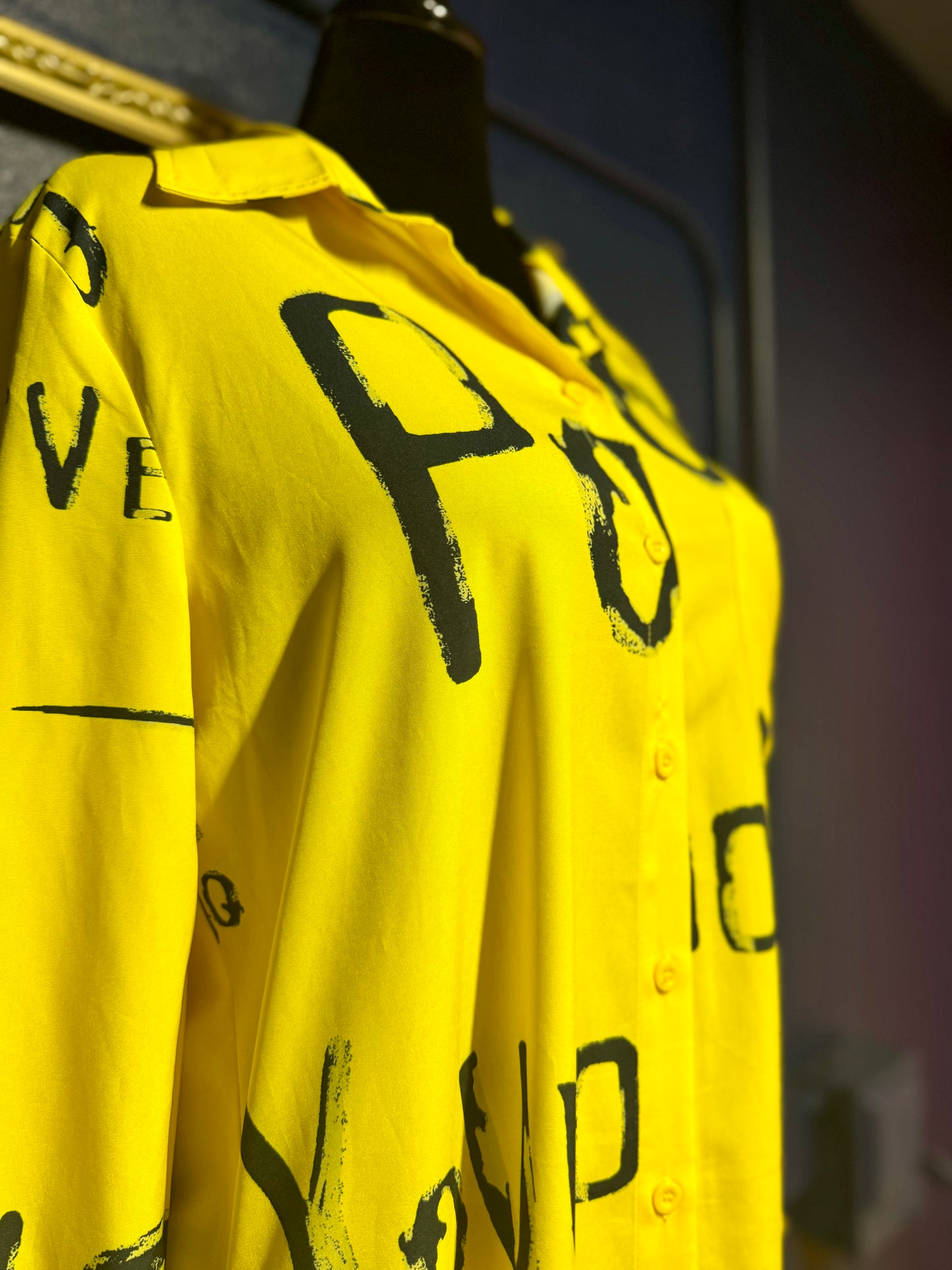 La' Ros Yellow and Navy Graphic Dress