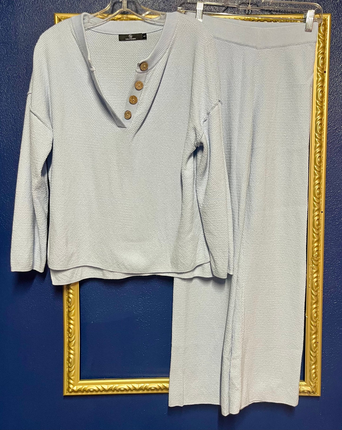 Baby Blue Waffle Knit Lounge Set