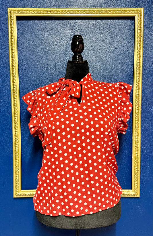 Red and White Polka Dot Blouse