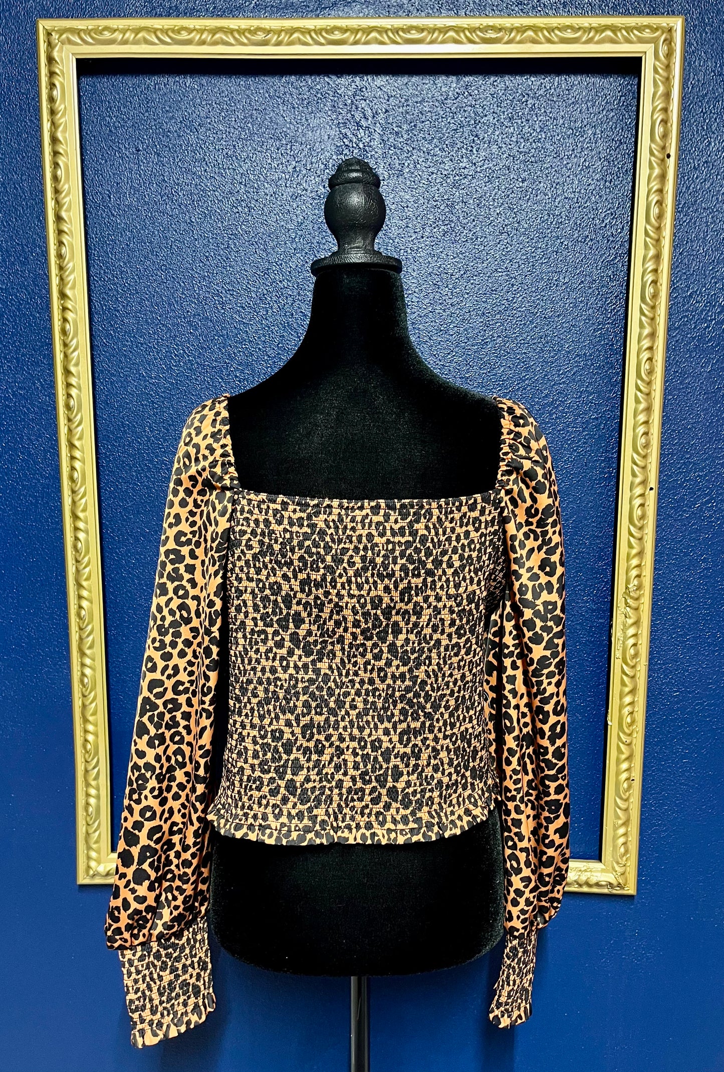 Gianni Bini Silk Smocked Leopard Top