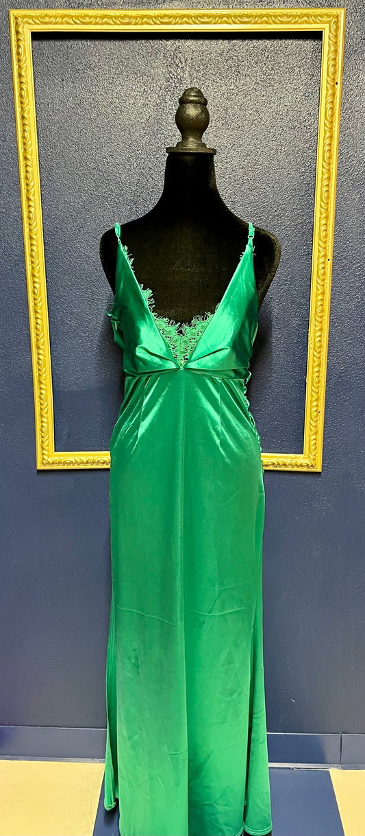 Vici Emerald Green Lace Silk Dress