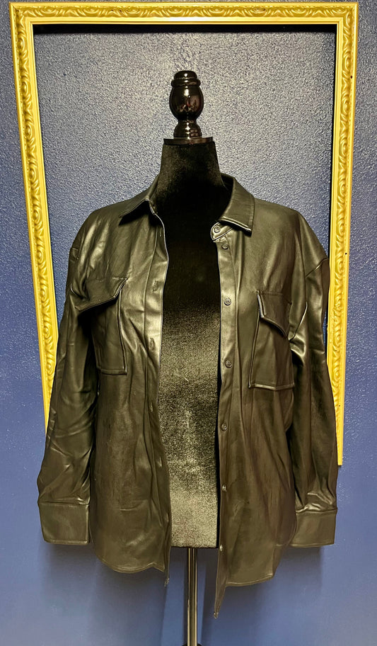 The Drop Black Pleather Shacket