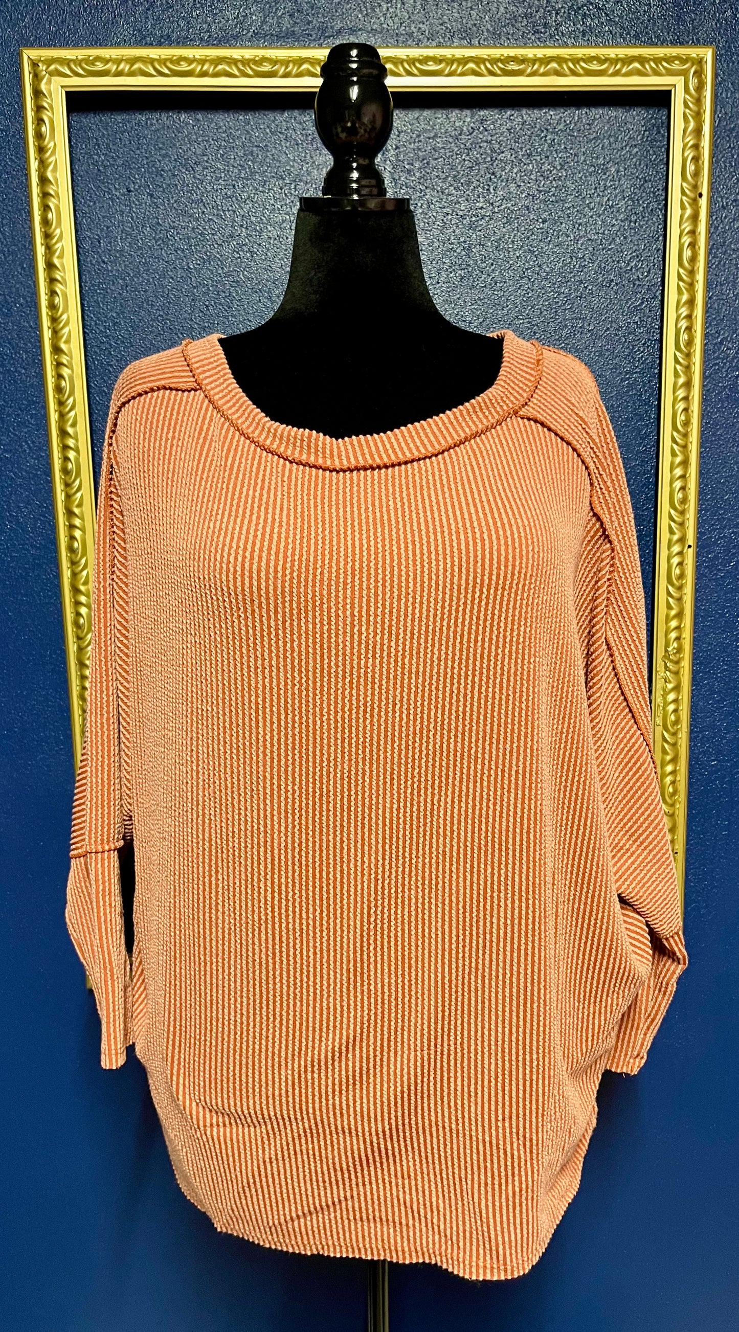 Reborn J Rust Ribbed Pullover