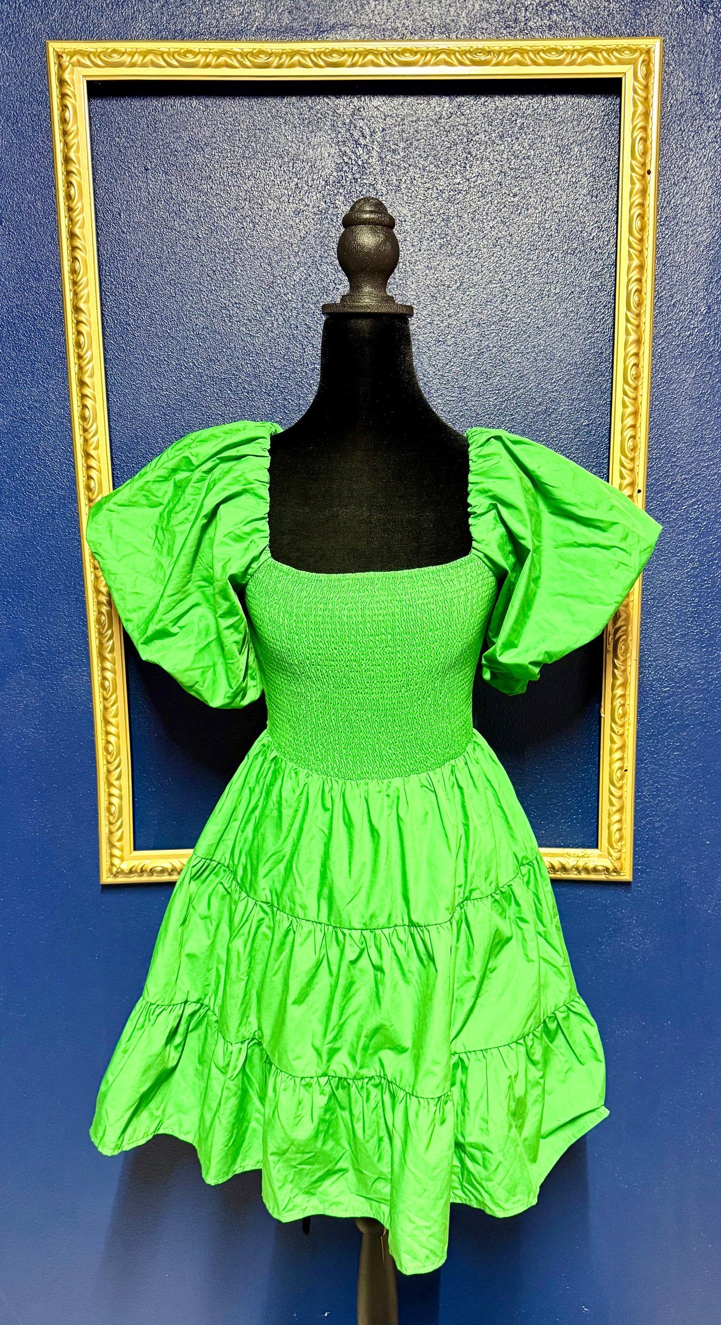 Entro Green Smocked Bodice Dress