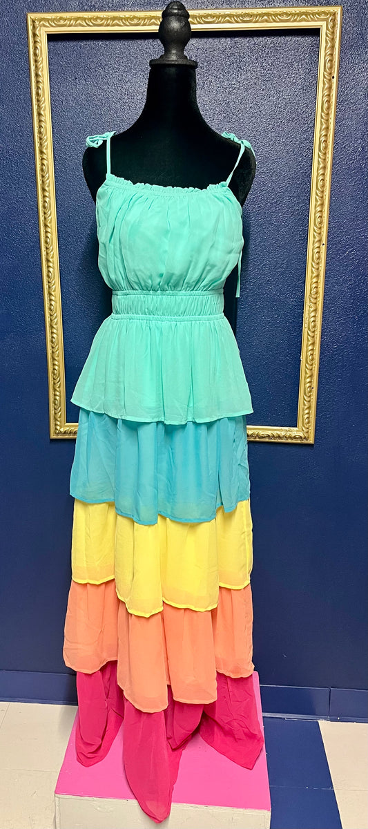 Aura Rainbow Tiered Maxi Dress