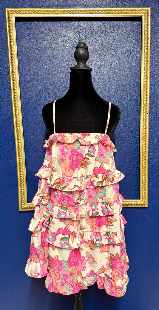 Pink Lily Floral Ruffled Dress