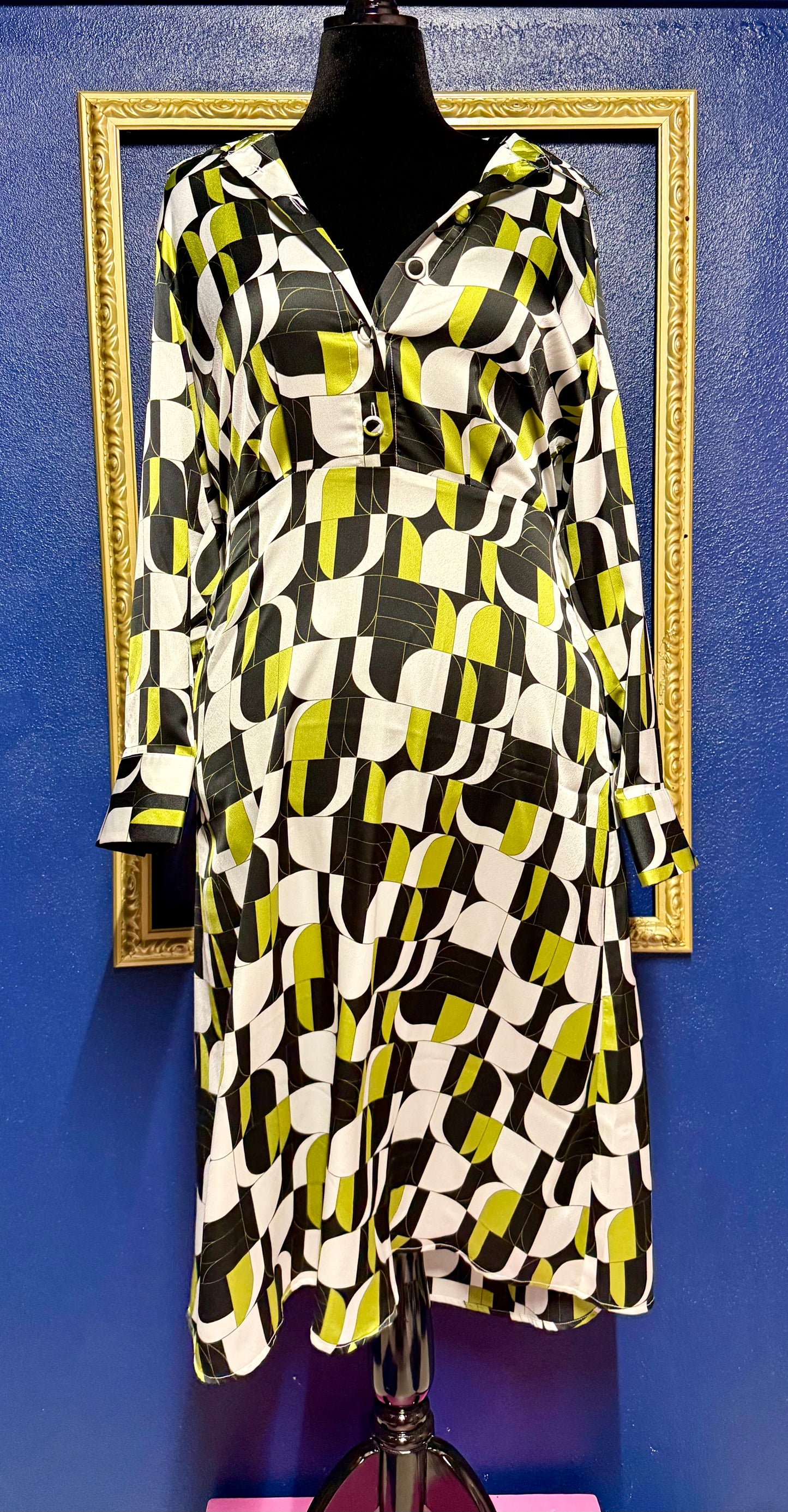 European Geometric Print Dress