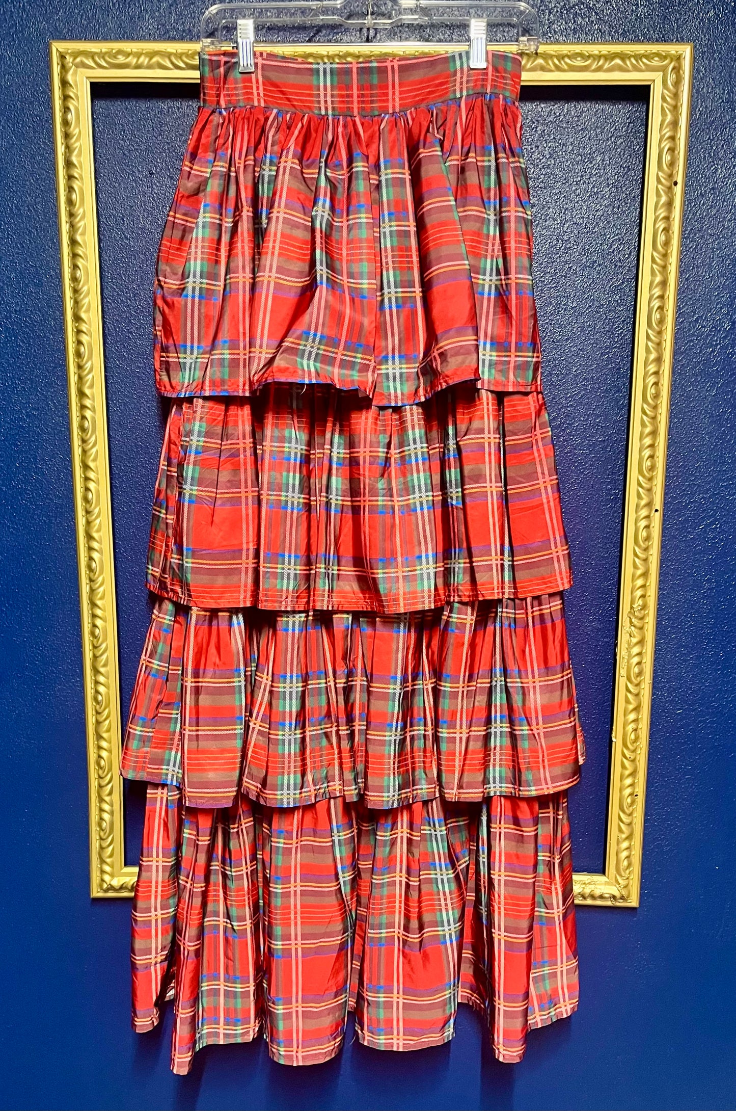 Aura Plaid Tiered Ruffle Maxi Skirt
