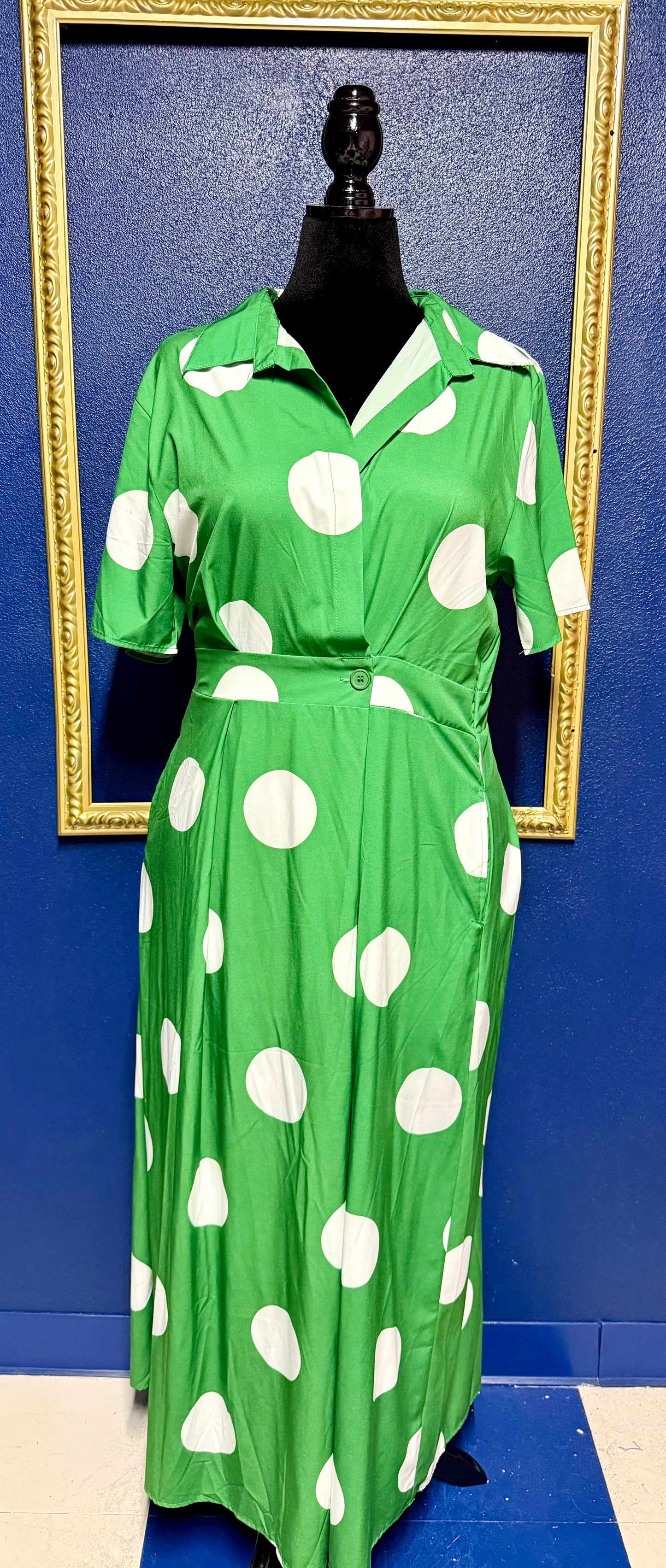 Green and White Polka Dot Dress