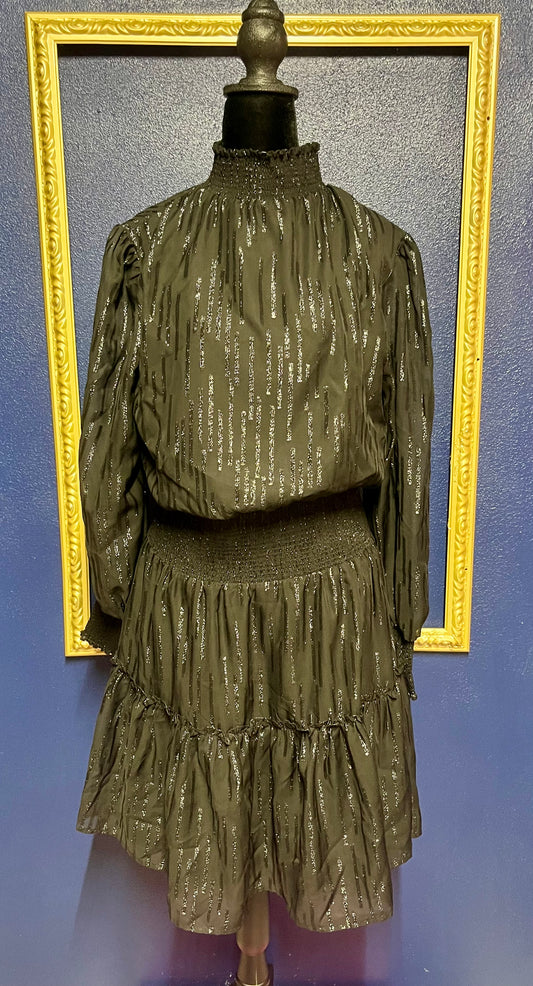 Elan Black Smocked Shimmer Dress