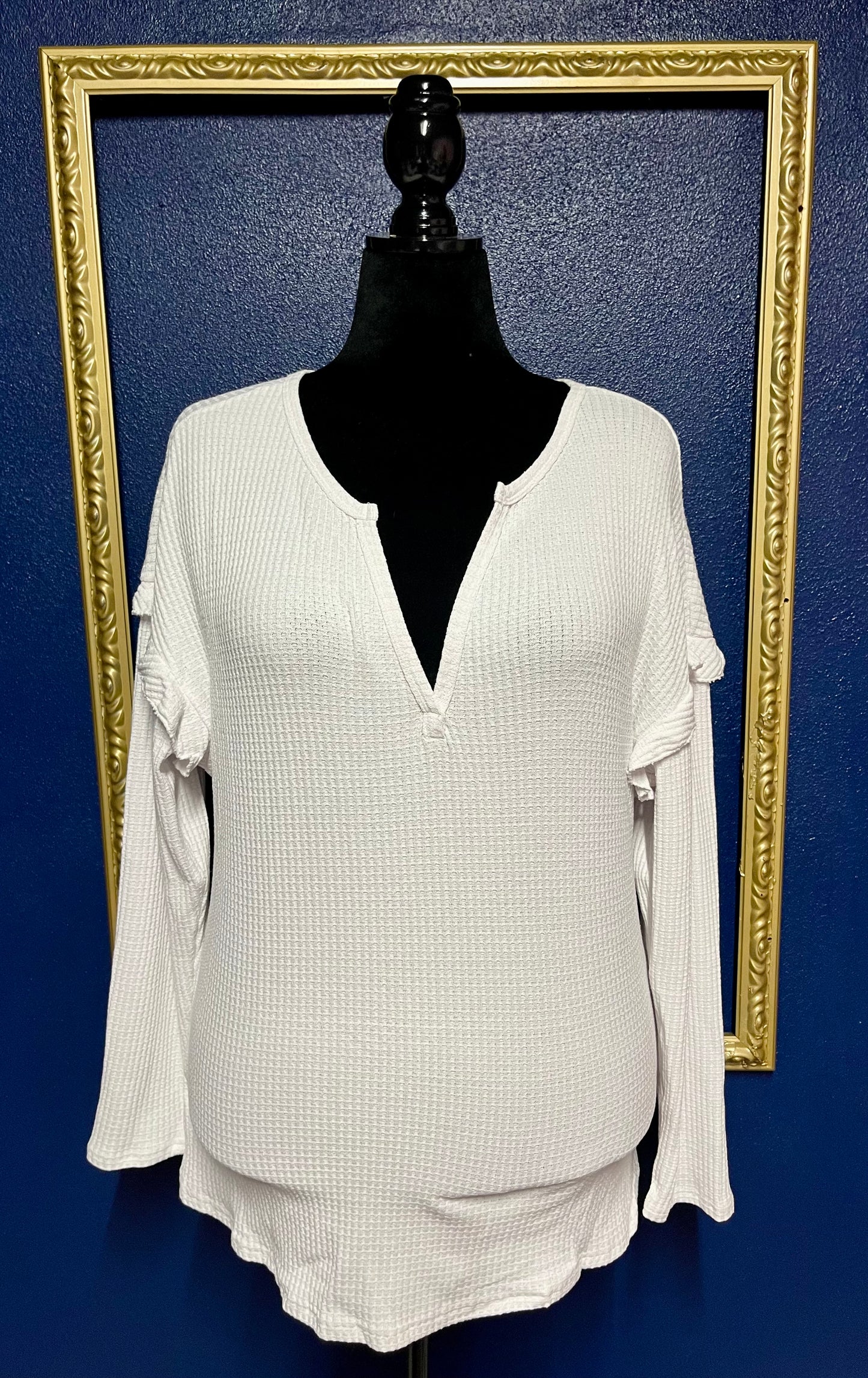 White Waffle Knit Long Sleeve Tee