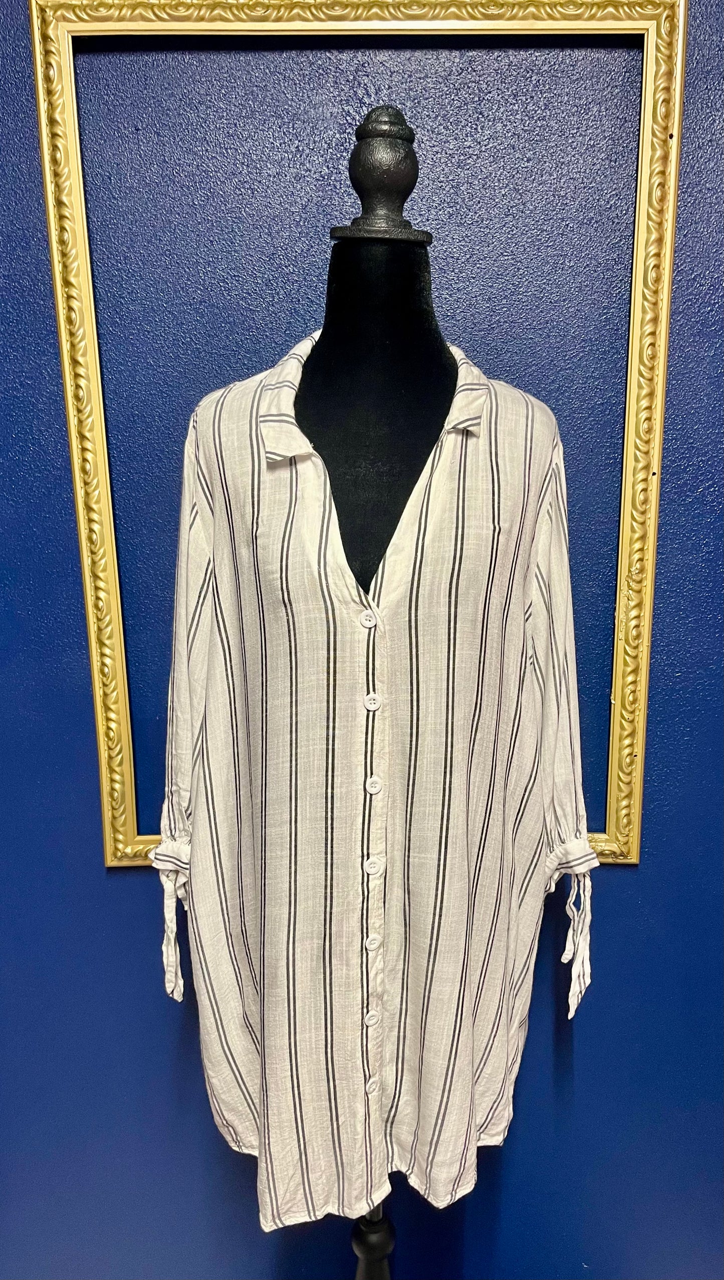 Button Down Striped Long Blouse