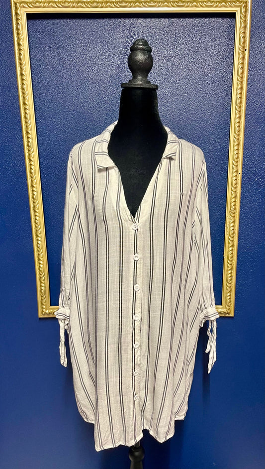 Button Down Striped Long Blouse