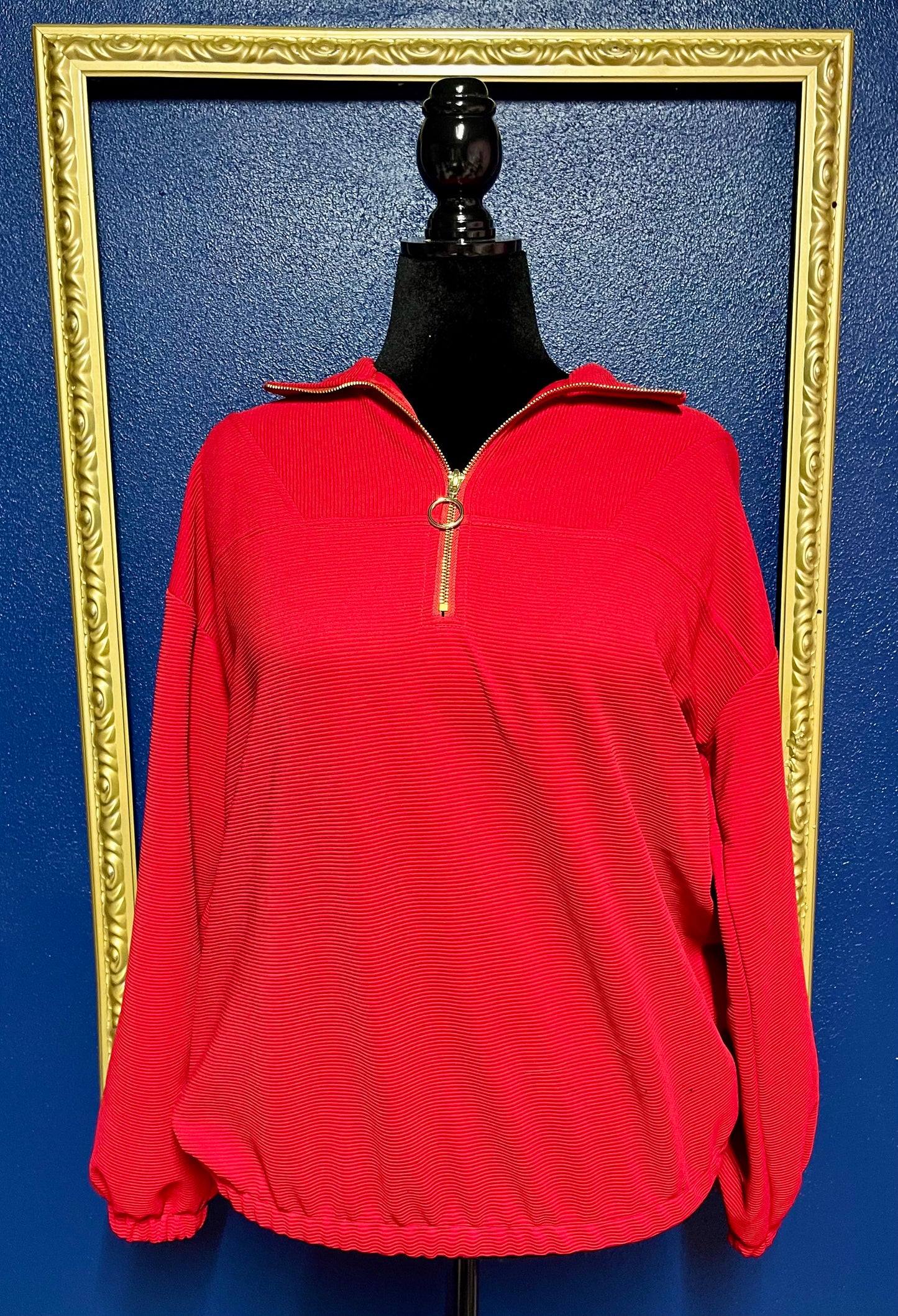 Jess Lea Red Ribbed Quarter Zip Pullover