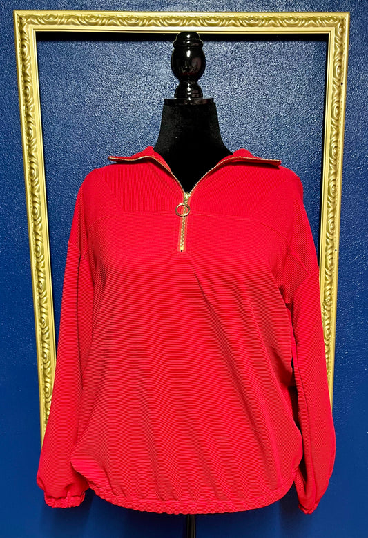 Jess Lea Red Ribbed Quarter Zip Pullover
