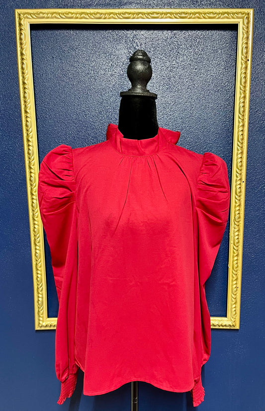 Flying Tomato Dark Red Puff Sleeve Blouse