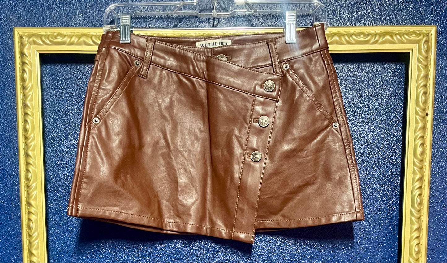 We the Free Brown Leather Wrap Skirt
