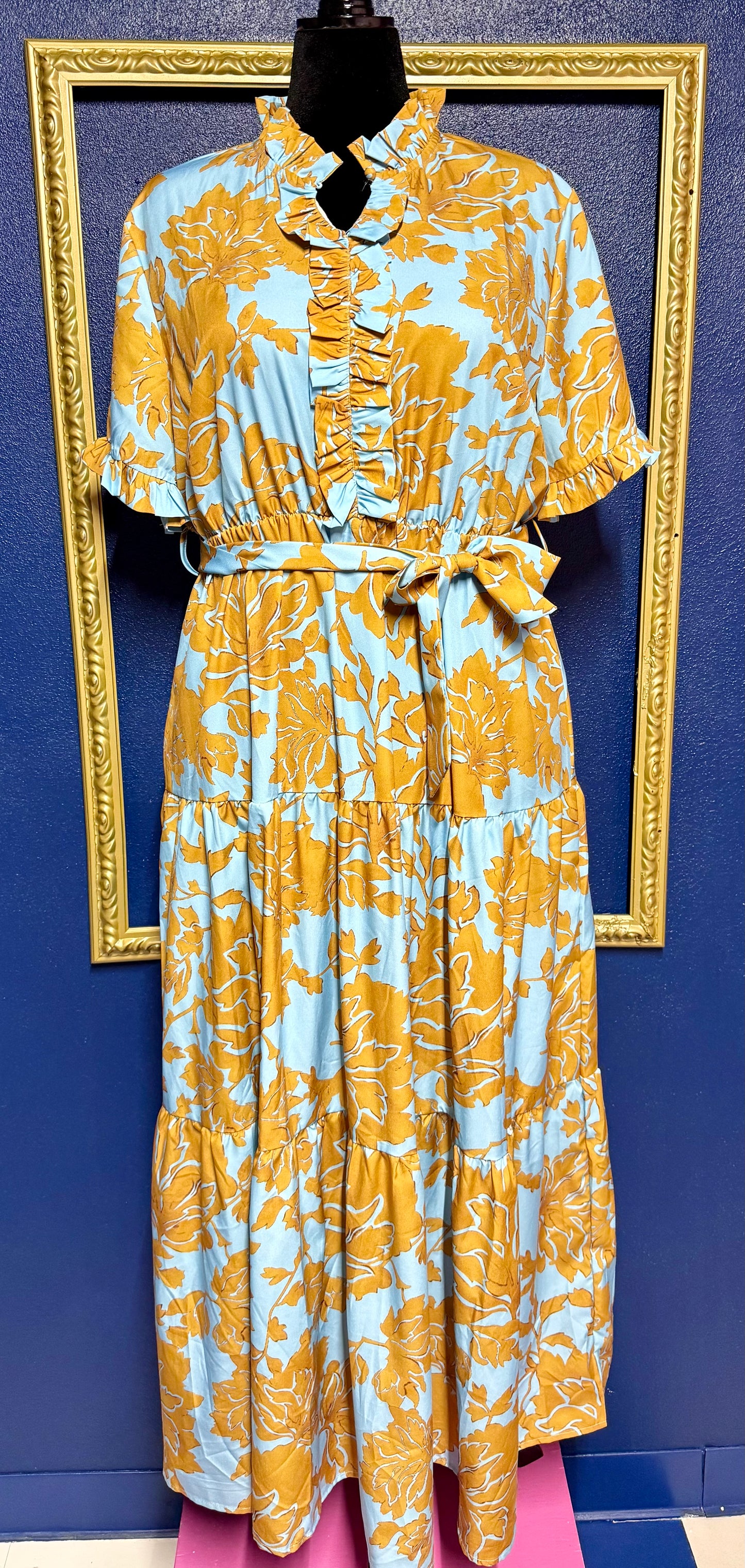 Blue and Gold Floral Dress