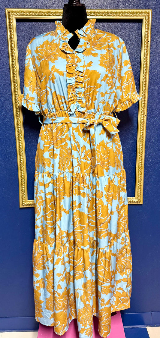 Blue and Gold Floral Dress