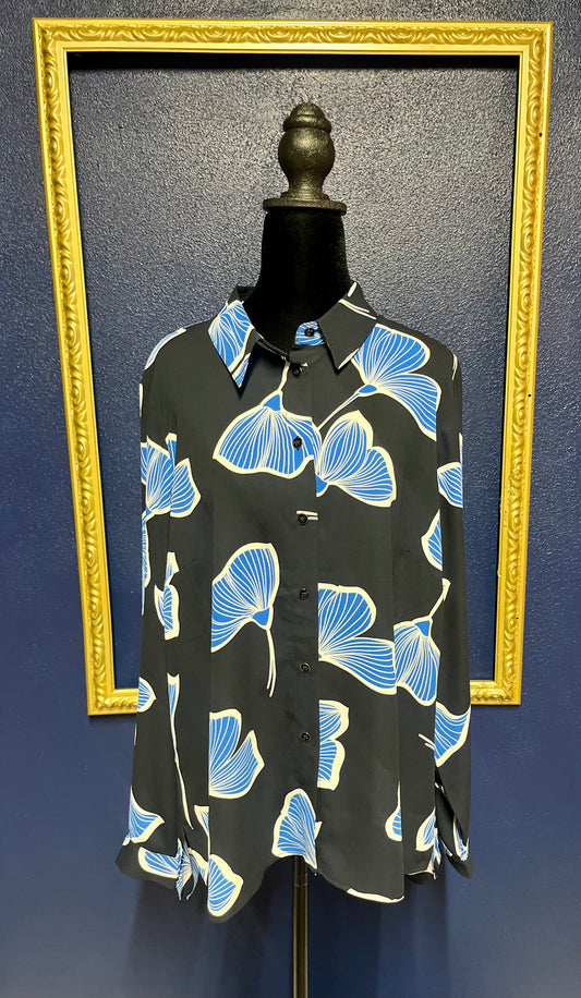 Cabi Navy Floral Button Down