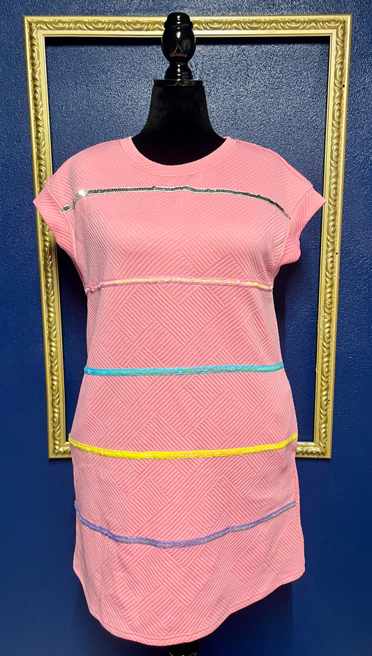 Sequin Striped Pink Dress