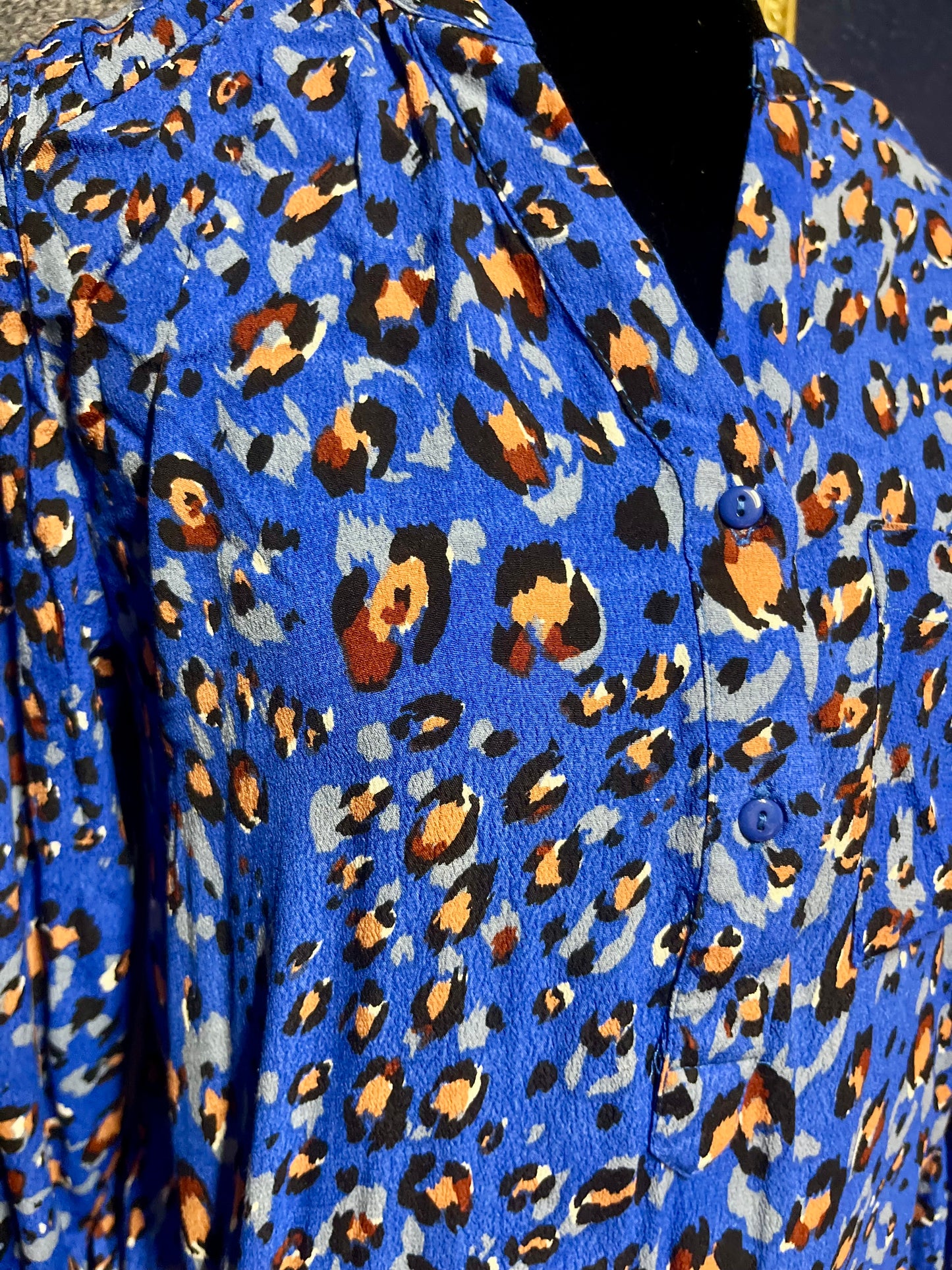For the Republic Blue Leopard Blouse