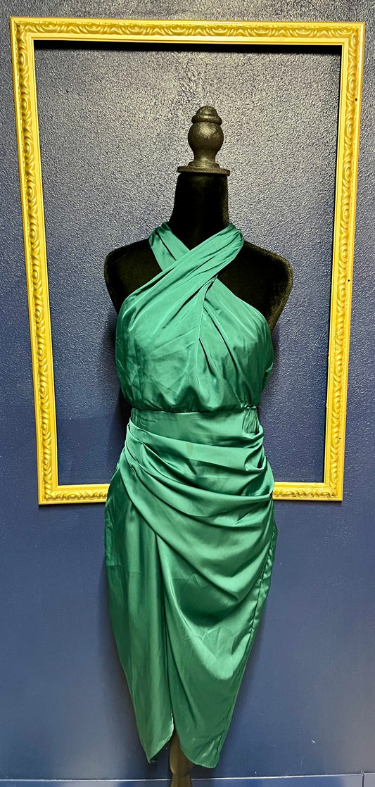 Emerald Green Silk Halter Dress
