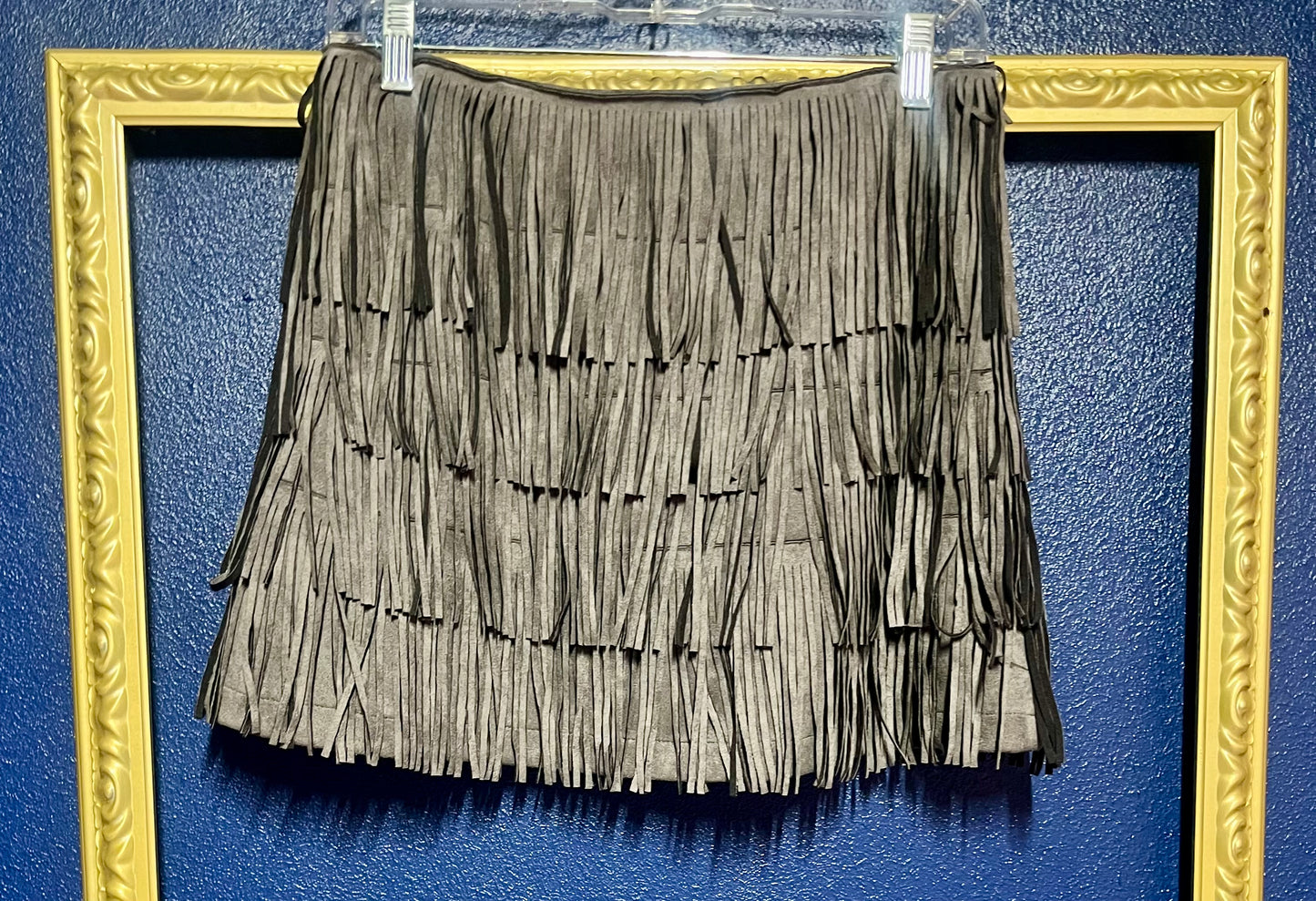 Suede Fringe Mini Skirt