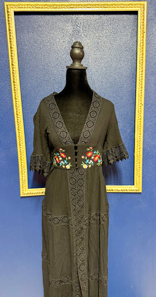 Forever 21 Black Embroidered Duster