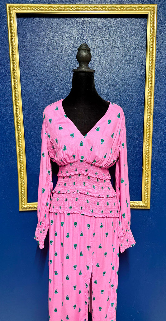 AFRM Pink Smocked Waist Dress