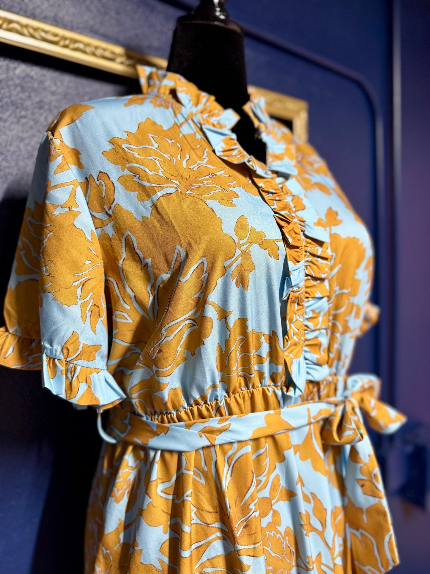 Blue and Gold Floral Dress