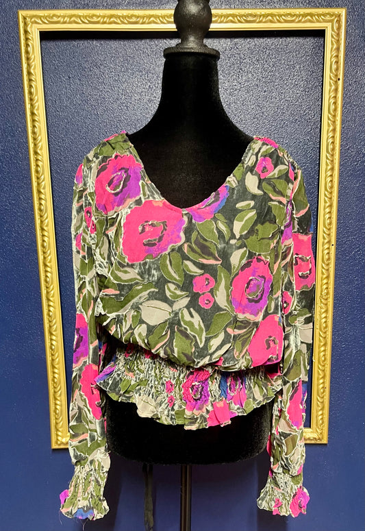 Another Love Velvet Floral Burnout Top