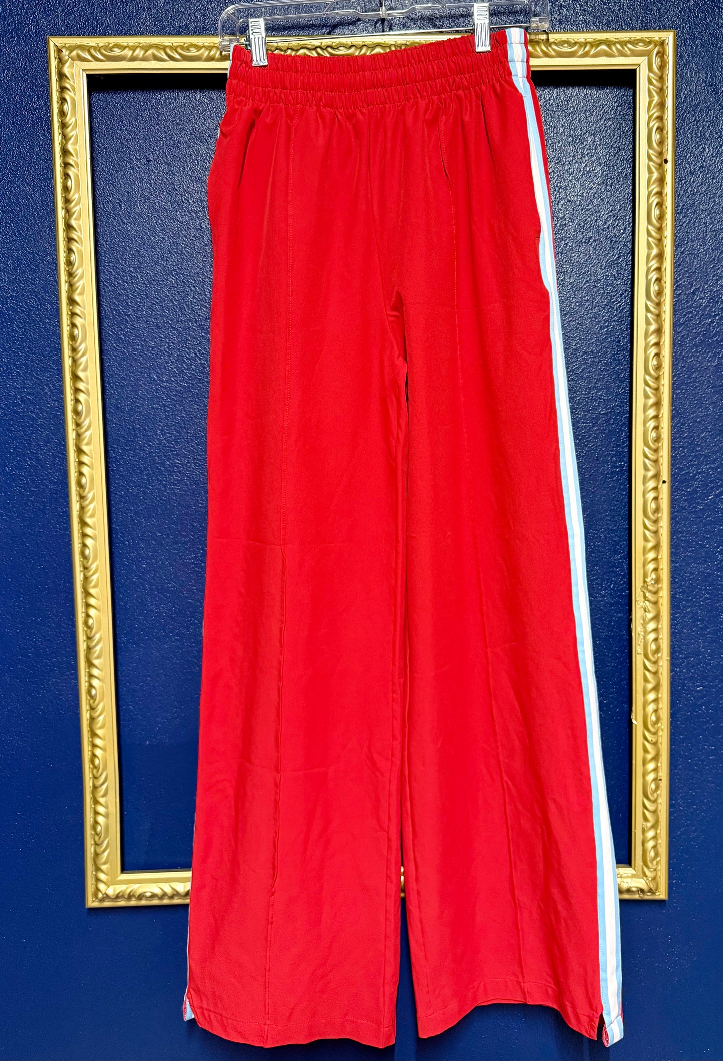 All in Motion Red and Light Blue Track Pants