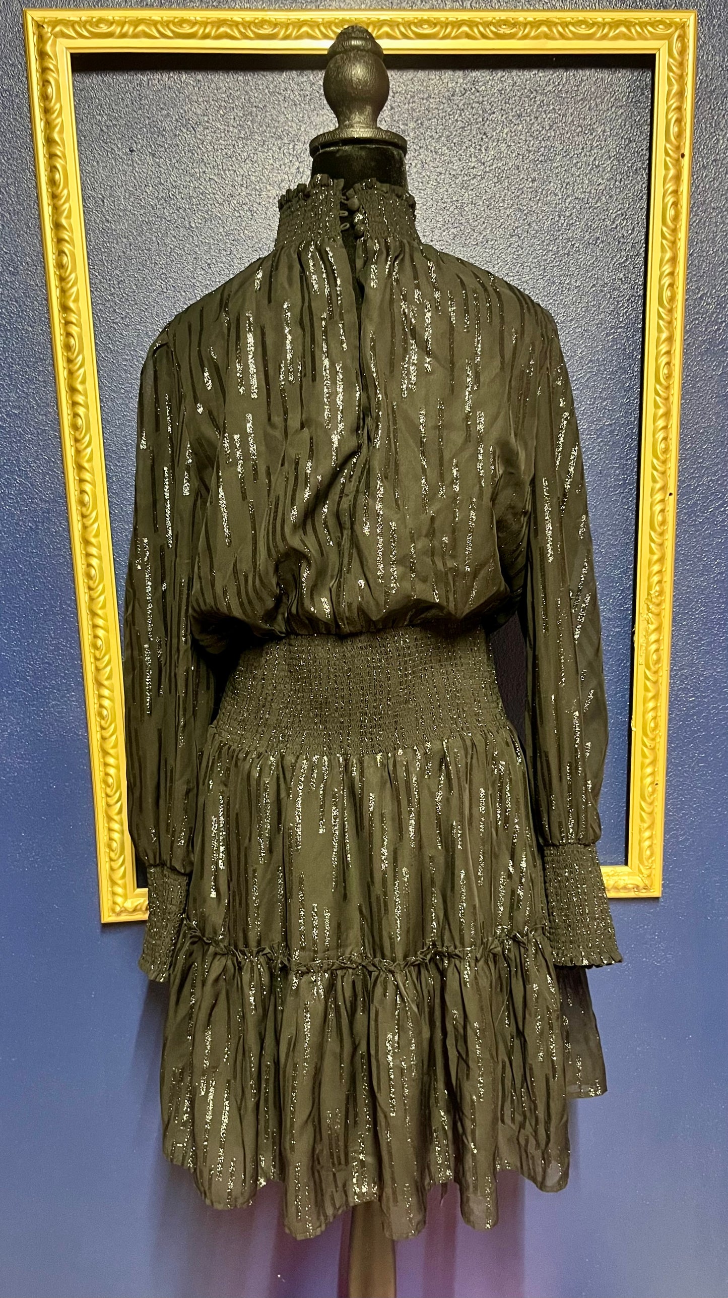 Elan Black Smocked Shimmer Dress