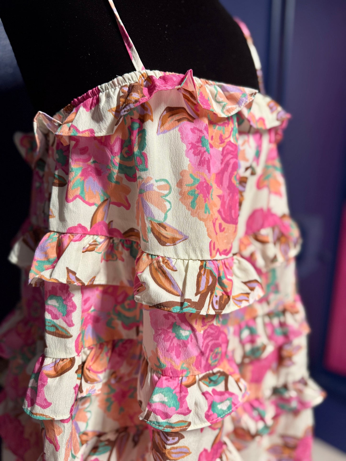 Pink Lily Floral Ruffled Dress